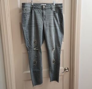 Lane Bryant Distressed Embellished Grey Jeans
